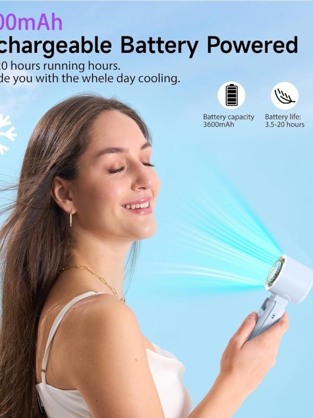 Portable Handheld Mini Fan Mister with LED - Light Blue - Picture 3 of 4